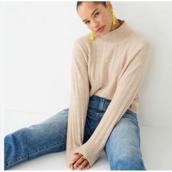 J Crew‎ Women Plus Size 2X Ribbed Mockneck Sweater Supersoft Yarn Camel Alpaca - Picture 2 of 6